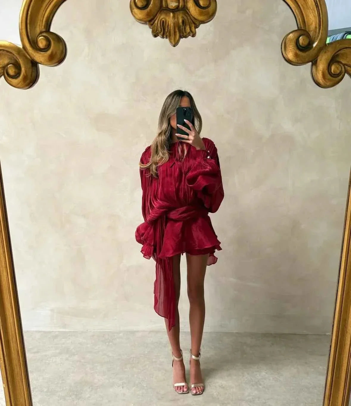 Women's Mini Summer Dress with Ruffles and Balloon Sleeves