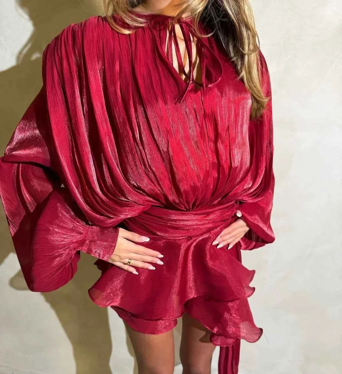 Women's Mini Summer Dress with Ruffles and Balloon Sleeves