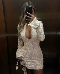 Women's Elegant Longsleeve Lace Mini Dress