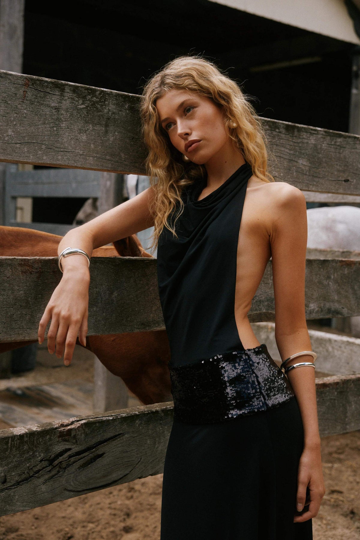 Women's Maxi Dress with Open Back and Sequin Details