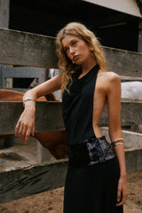 Women's Maxi Dress with Open Back and Sequin Details