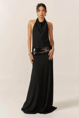 Women's Maxi Dress with Open Back and Sequin Details