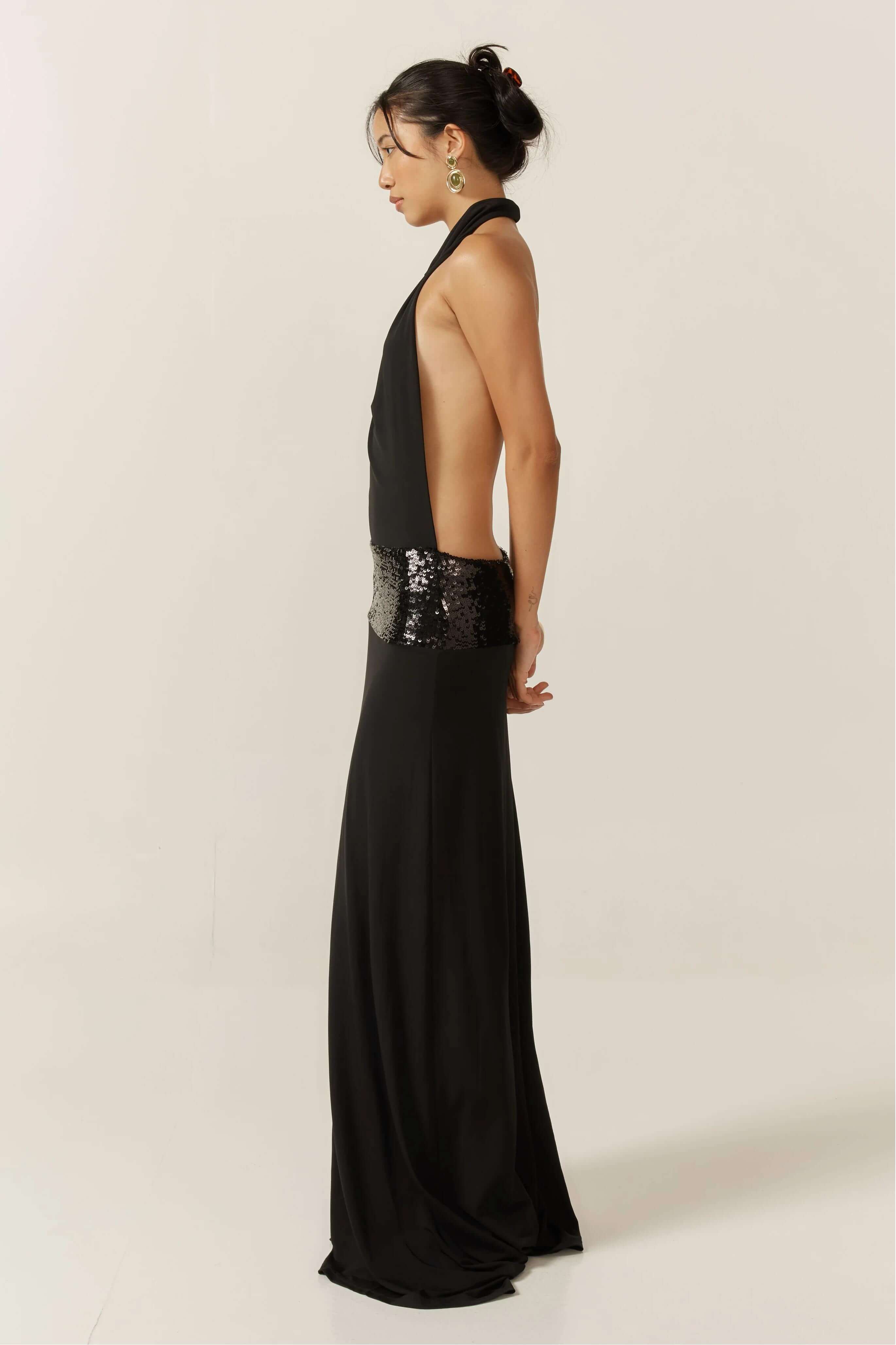 Women's Maxi Dress with Open Back and Sequin Details