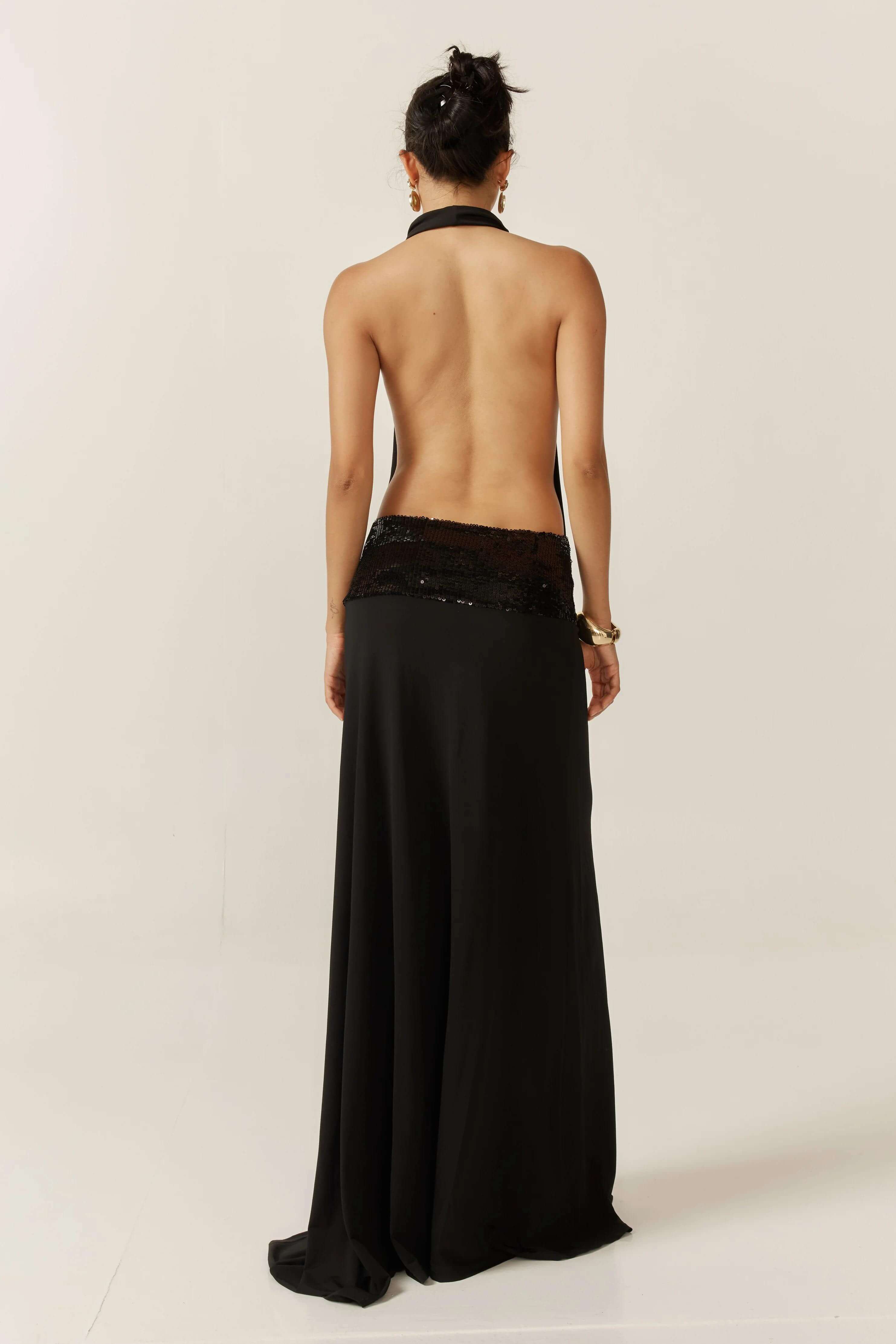 Women's Maxi Dress with Open Back and Sequin Details