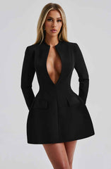 Women's Long Sleeve Deep V-neck Mini Blazer Dress