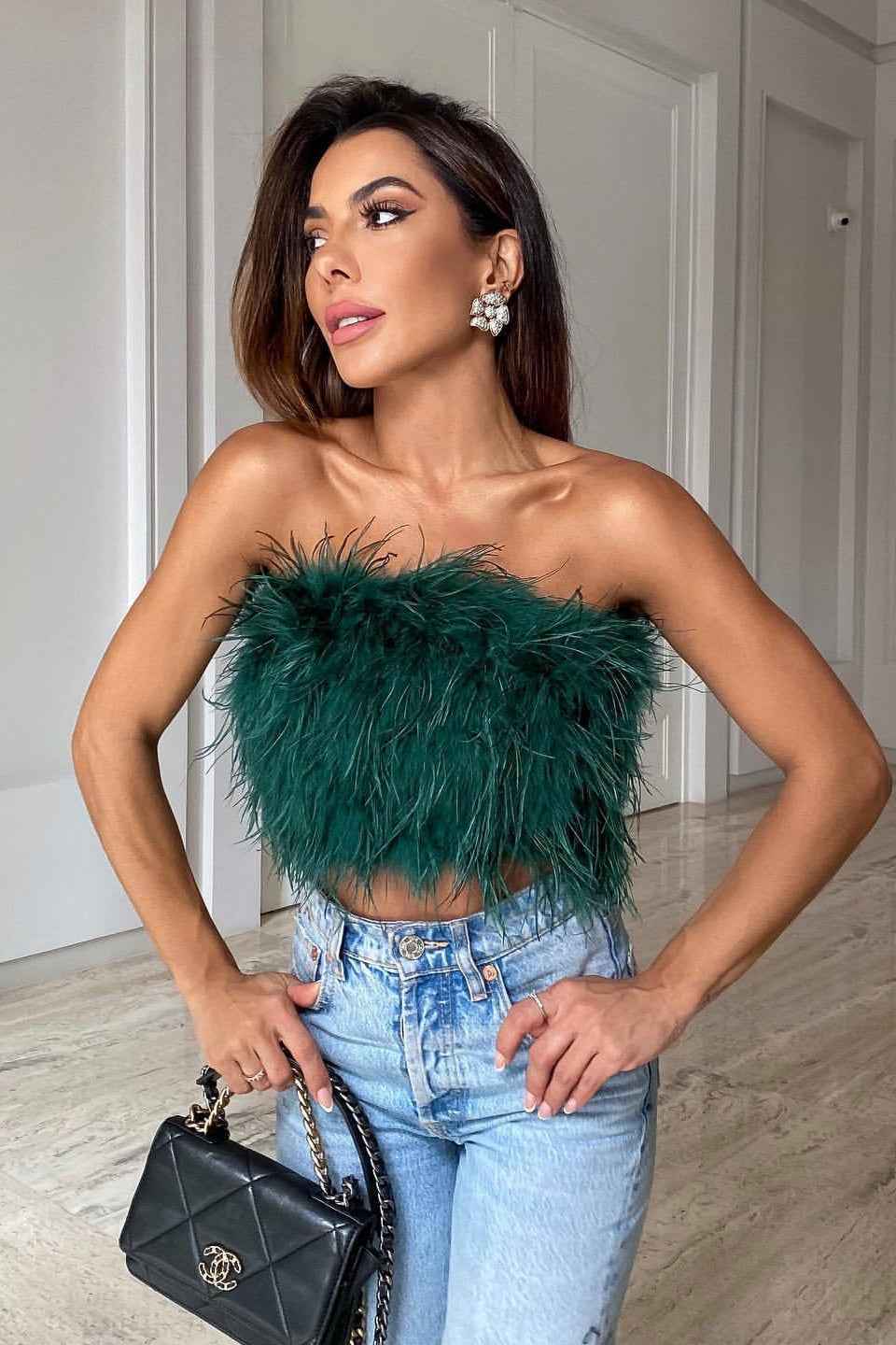 Women's Strapless Feather Festival Party Top