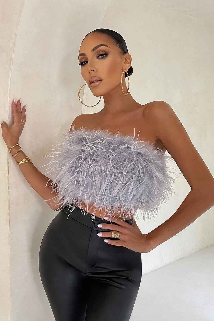 Women's Strapless Feather Festival Party Top