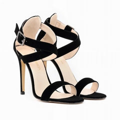 11CM Peep Toe Ankle Straps Velvet Thin High Heels