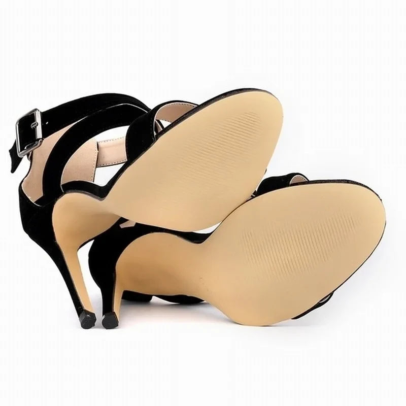 11CM Peep Toe Ankle Straps Velvet Thin High Heels