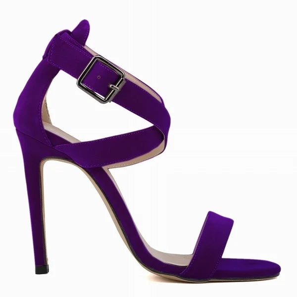 11CM Peep Toe Ankle Straps Velvet Thin High Heels