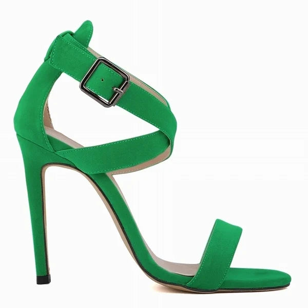 11CM Peep Toe Ankle Straps Velvet Thin High Heels