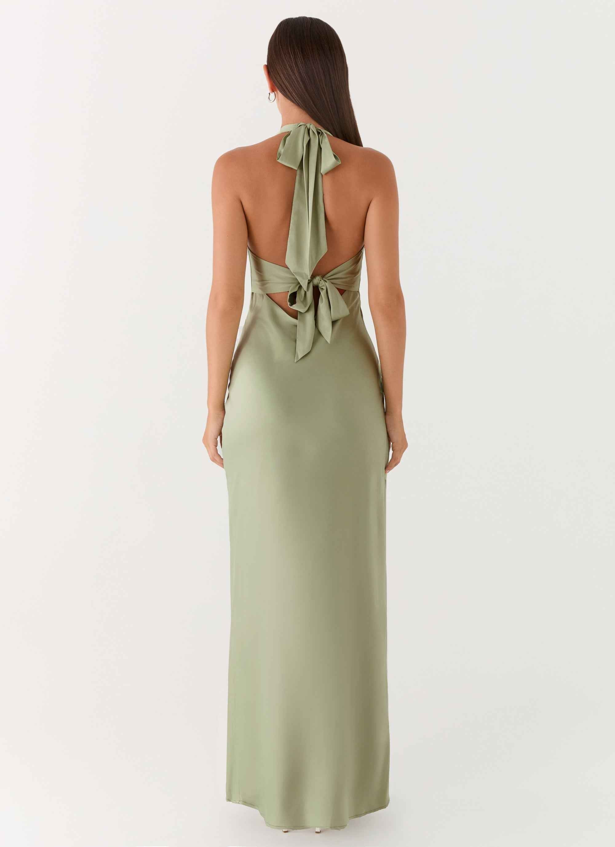 Heavy Hearted Maxi Dress - Sage Satin Halterneck