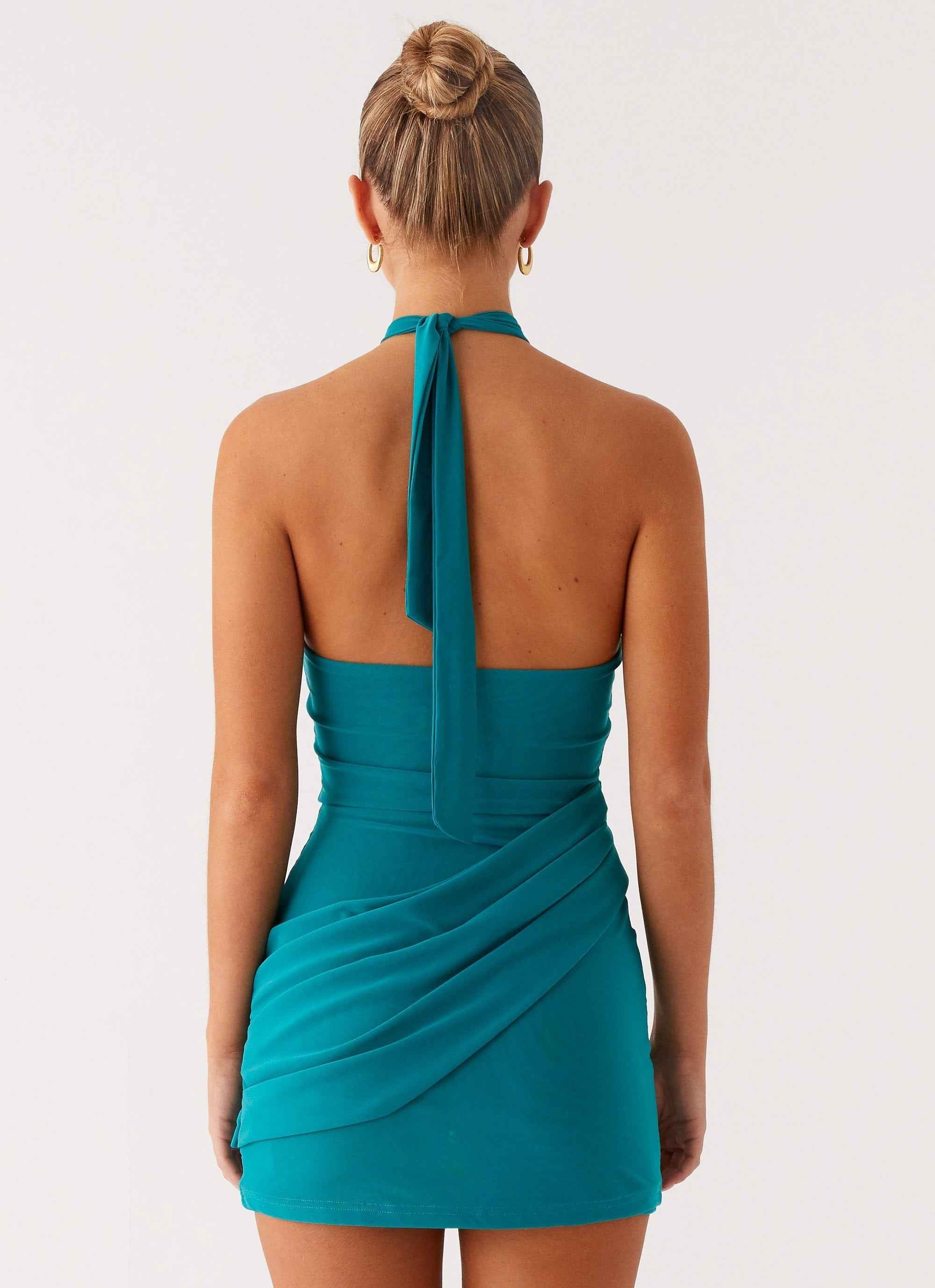 Henrietta Mini Dress - Turquoise Halter Neck