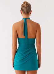 Henrietta Mini Dress - Turquoise Halter Neck