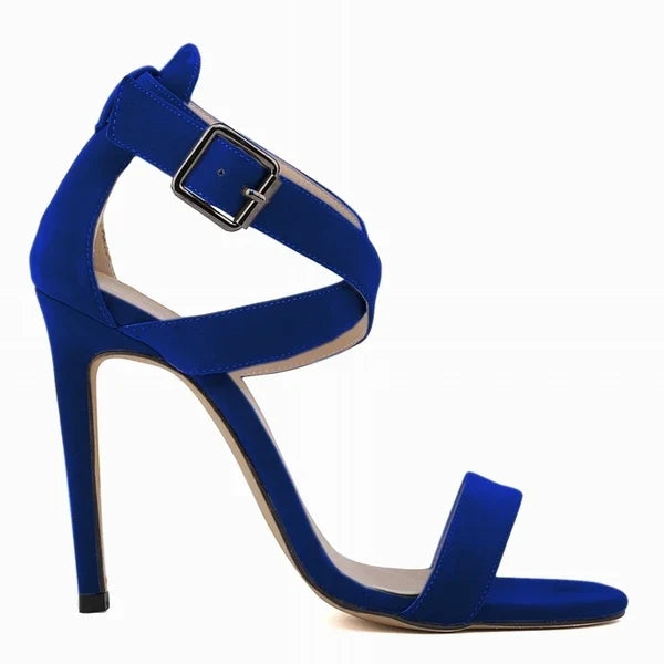 11CM Peep Toe Ankle Straps Velvet Thin High Heels