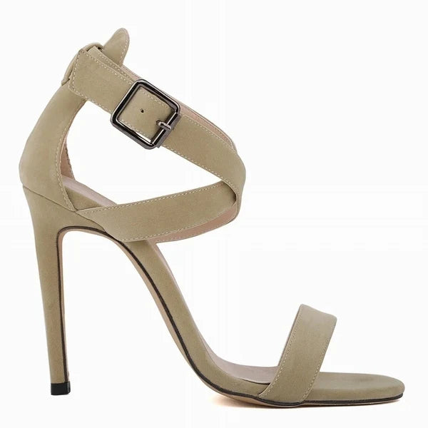 11CM Peep Toe Ankle Straps Velvet Thin High Heels