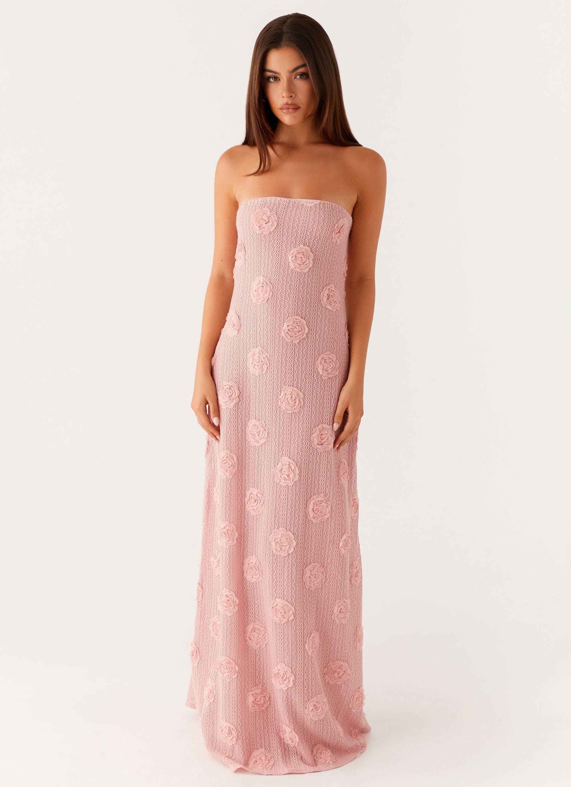 Holly Maxi Dress - Pink Floral Strapless