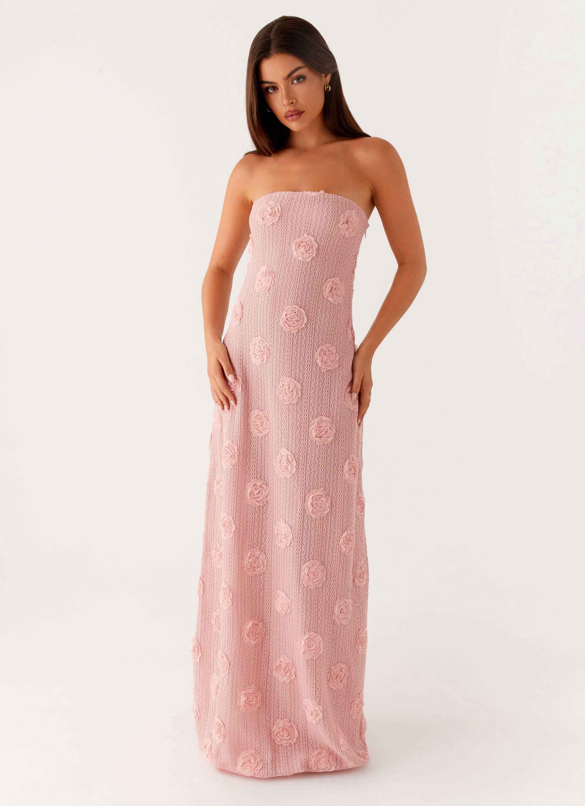 Holly Maxi Dress - Pink Floral Strapless