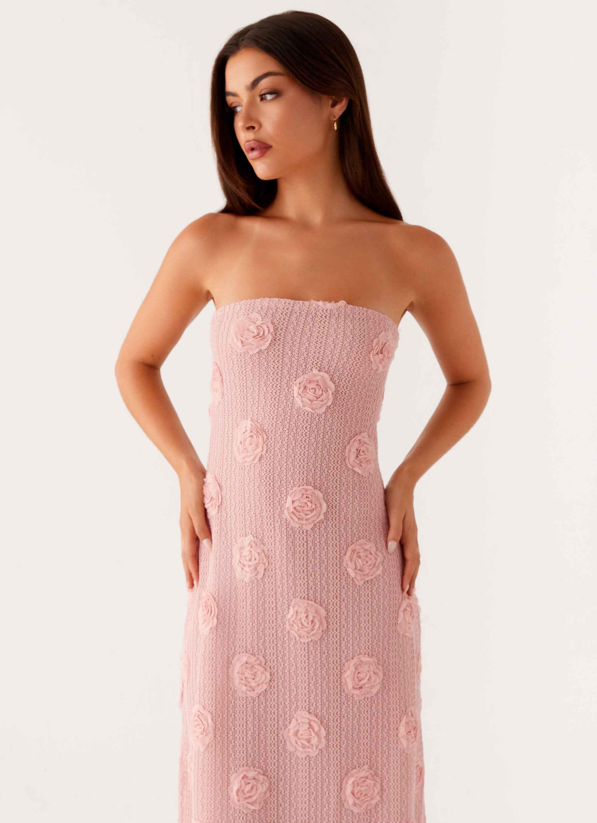 Holly Maxi Dress - Pink Floral Strapless