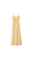 Celeste Satin Yellow Pink Maxi Dress