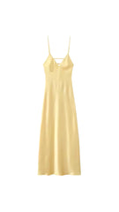 Celeste Satin Yellow Pink Maxi Dress