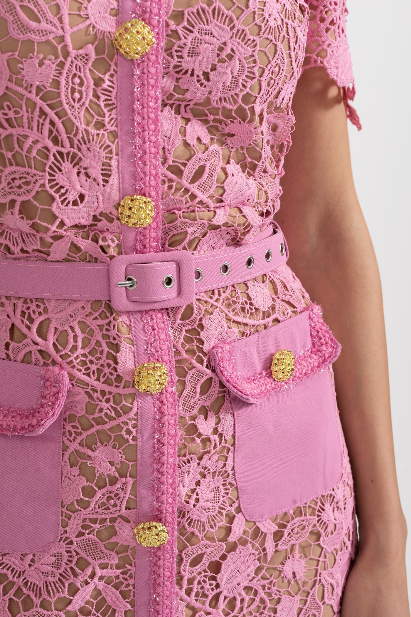 Exquisite Short Sleeve Lace Midi Dress - Rose