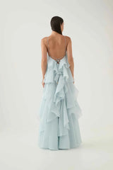 Aje Maxi Dress - Silver Blue Layered Ruffles