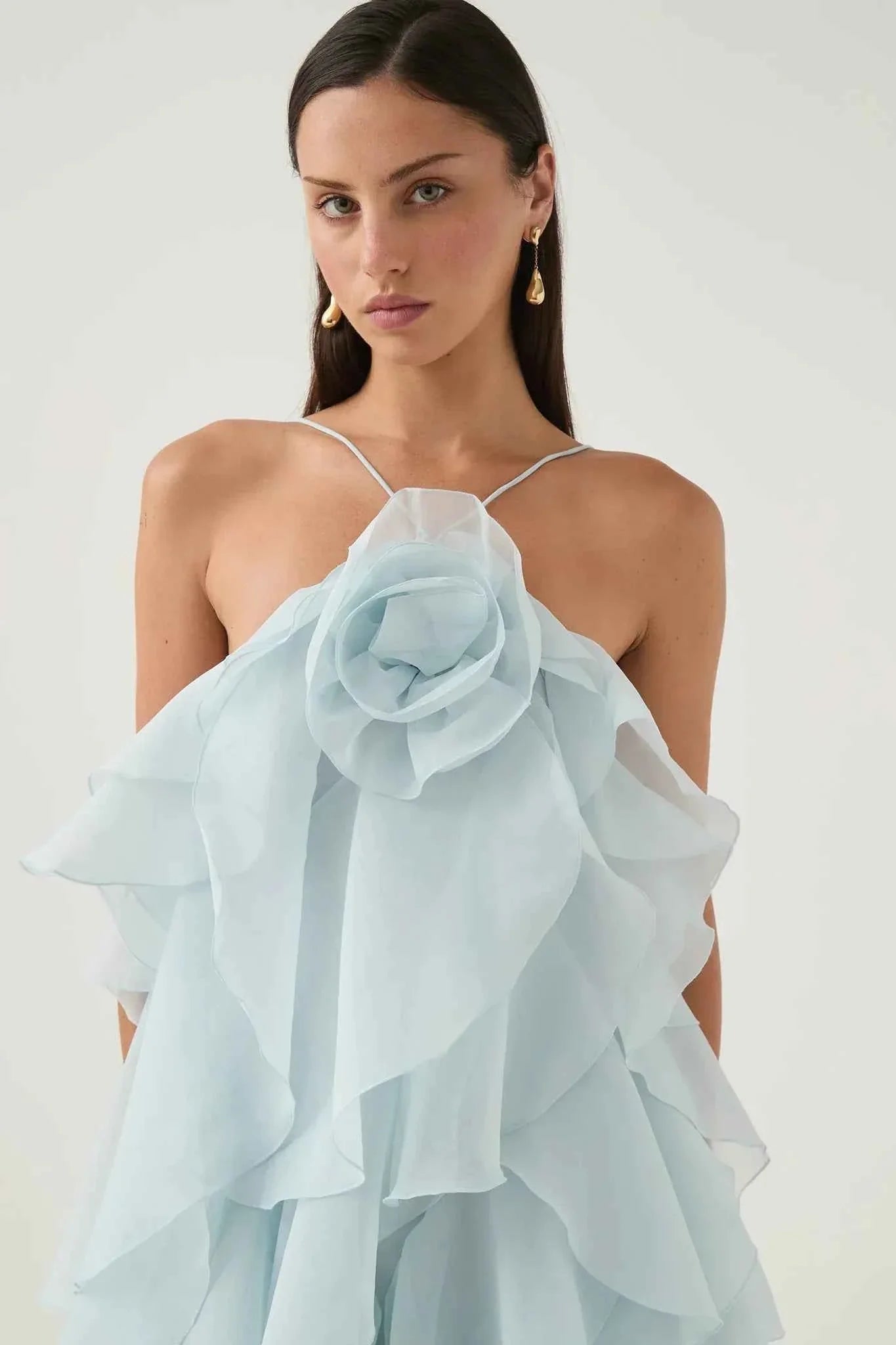 Aje Maxi Dress - Silver Blue Layered Ruffles
