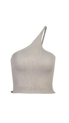 Nia Beige One-Shoulder Crop Top