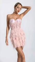 Mila Sequin Feather Mini Dress