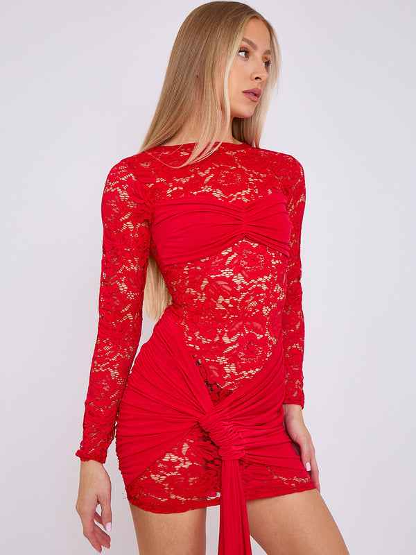Anastasia Lace Twist Mini Dress