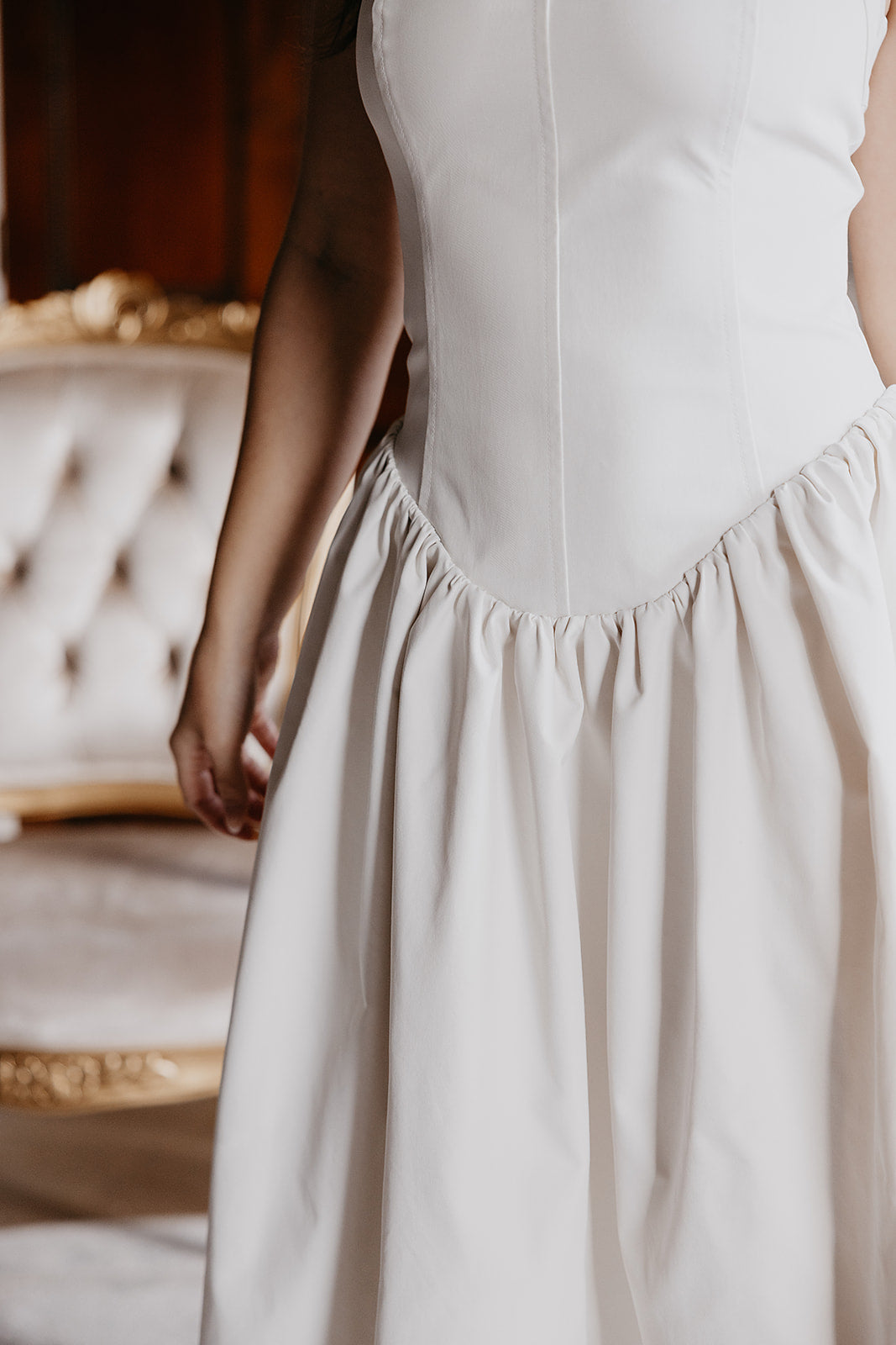 BLYTHE Halterneck Structured Midi Dress In Ivory