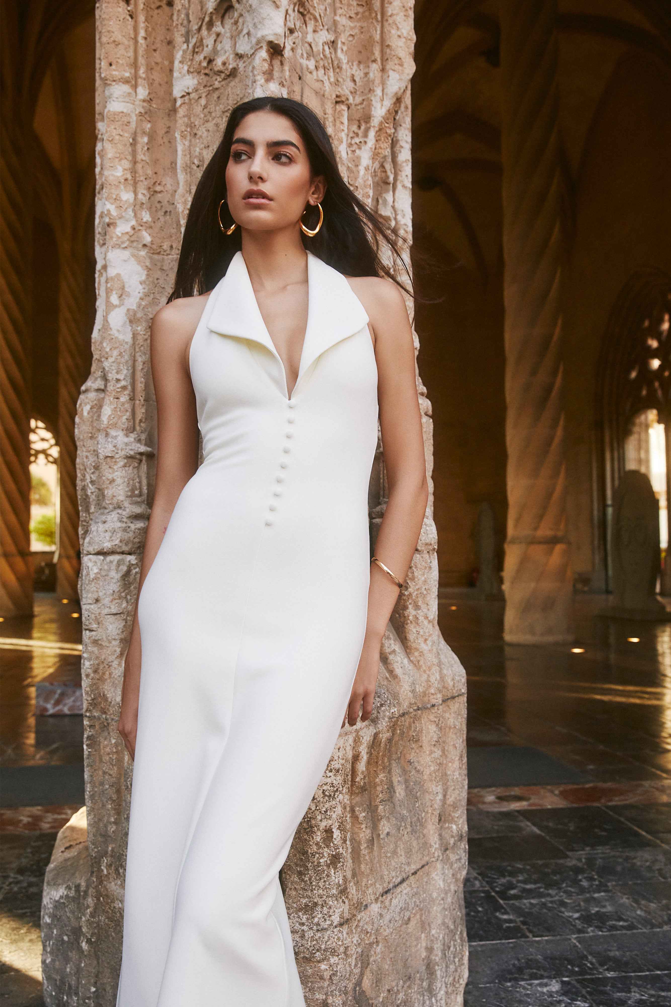 Annita Ivory Crepe Midi Dress