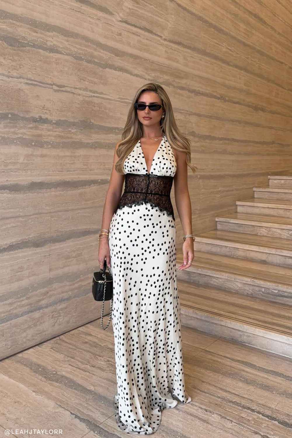 Dinah Polkadot Lace Satin Maxi Dress