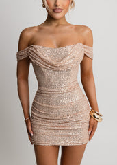 Iconic Fantasy Cowl Neck Sequin Mini Dress - Rose Gold
