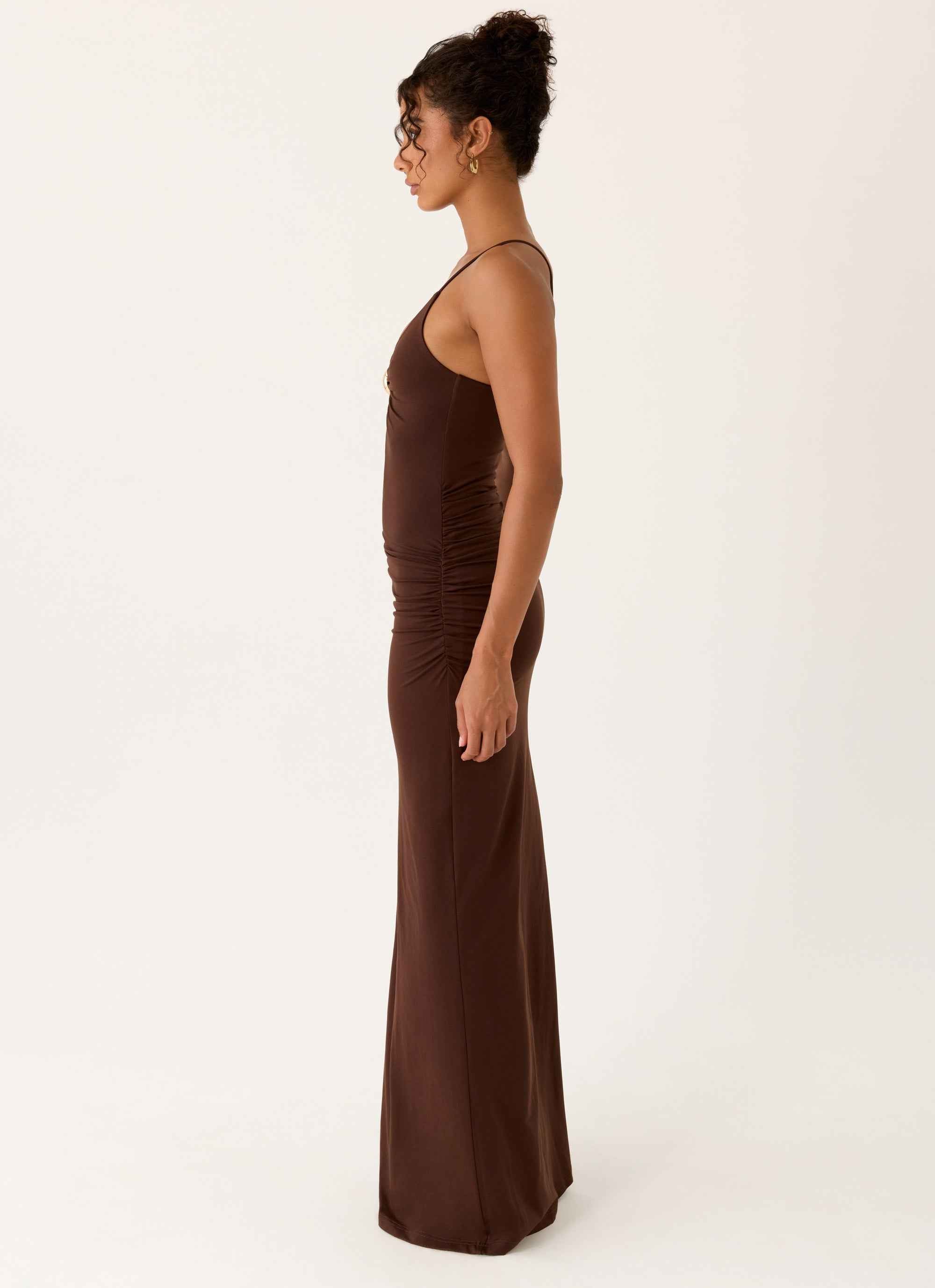Inez Maxi Dress - Chocolate Keyhole Gold Detail