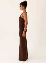 Inez Maxi Dress - Chocolate Keyhole Gold Detail