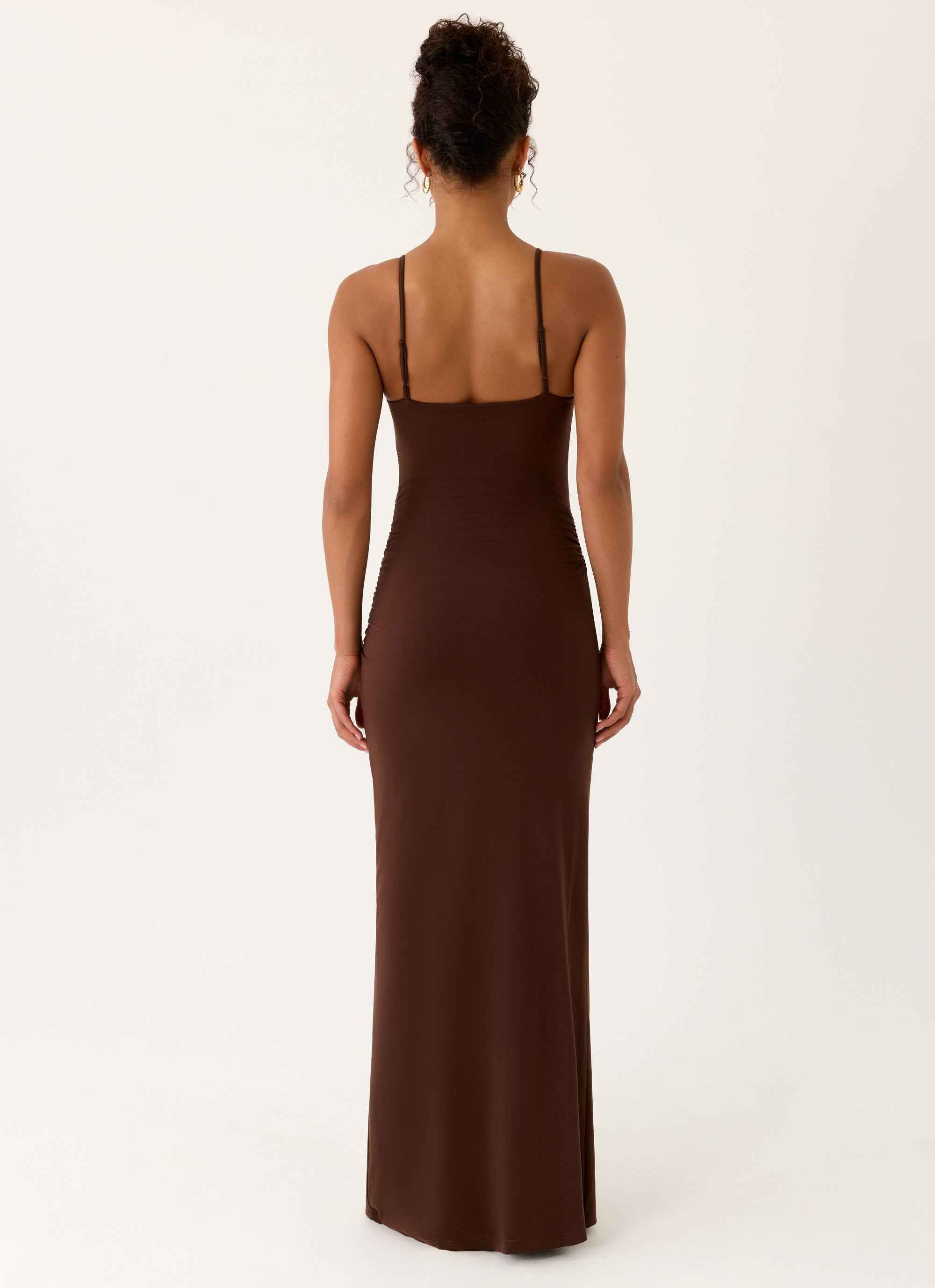 Inez Maxi Dress - Chocolate Keyhole Gold Detail