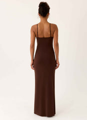 Inez Maxi Dress - Chocolate Keyhole Gold Detail