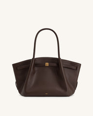 Hana Vegan Leather Handbag Medium Tote - Dark Brown