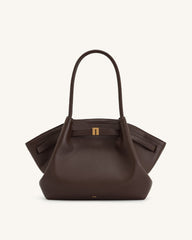 Hana Vegan Leather Handbag Medium Tote - Dark Brown