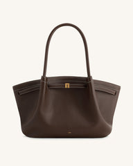 Hana Vegan Leather Large Tote Bag - Dark Brown