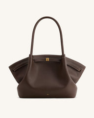 Hana Vegan Leather Large Tote Bag - Dark Brown