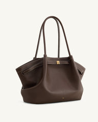 Hana Vegan Leather Large Tote Bag - Dark Brown