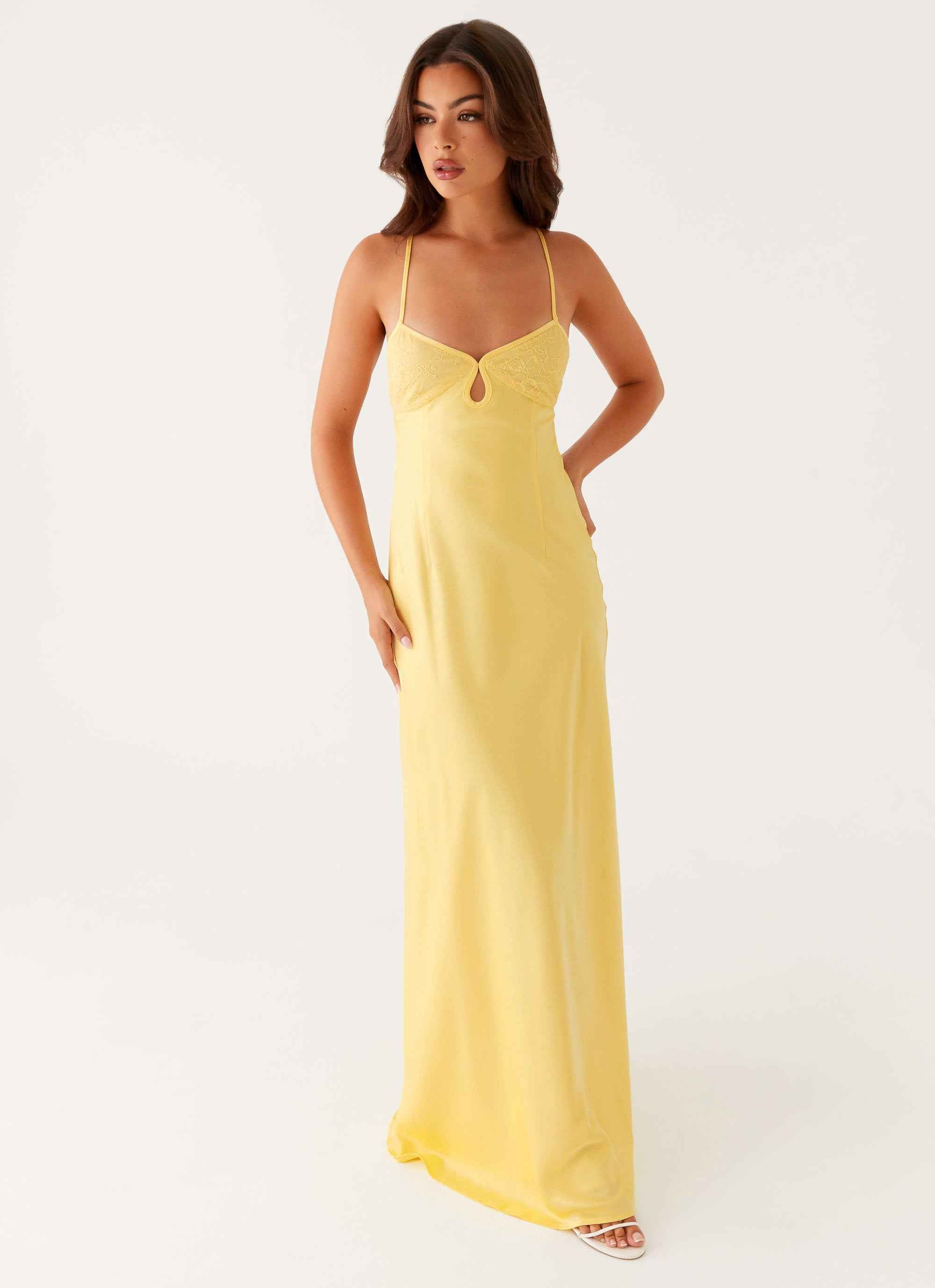 Joanie Maxi Dress - Yellow Lace Satin