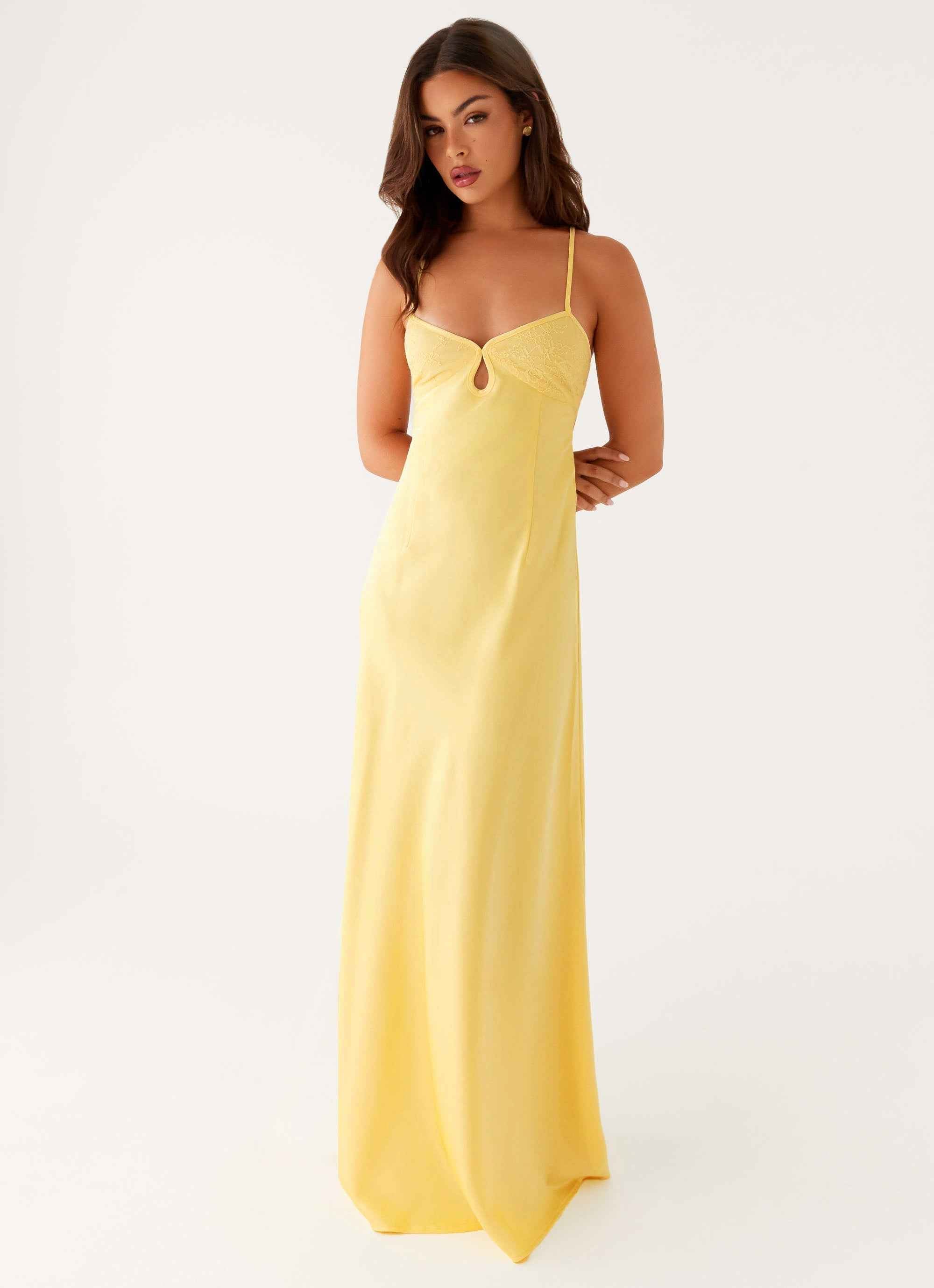 Joanie Maxi Dress - Yellow Lace Satin