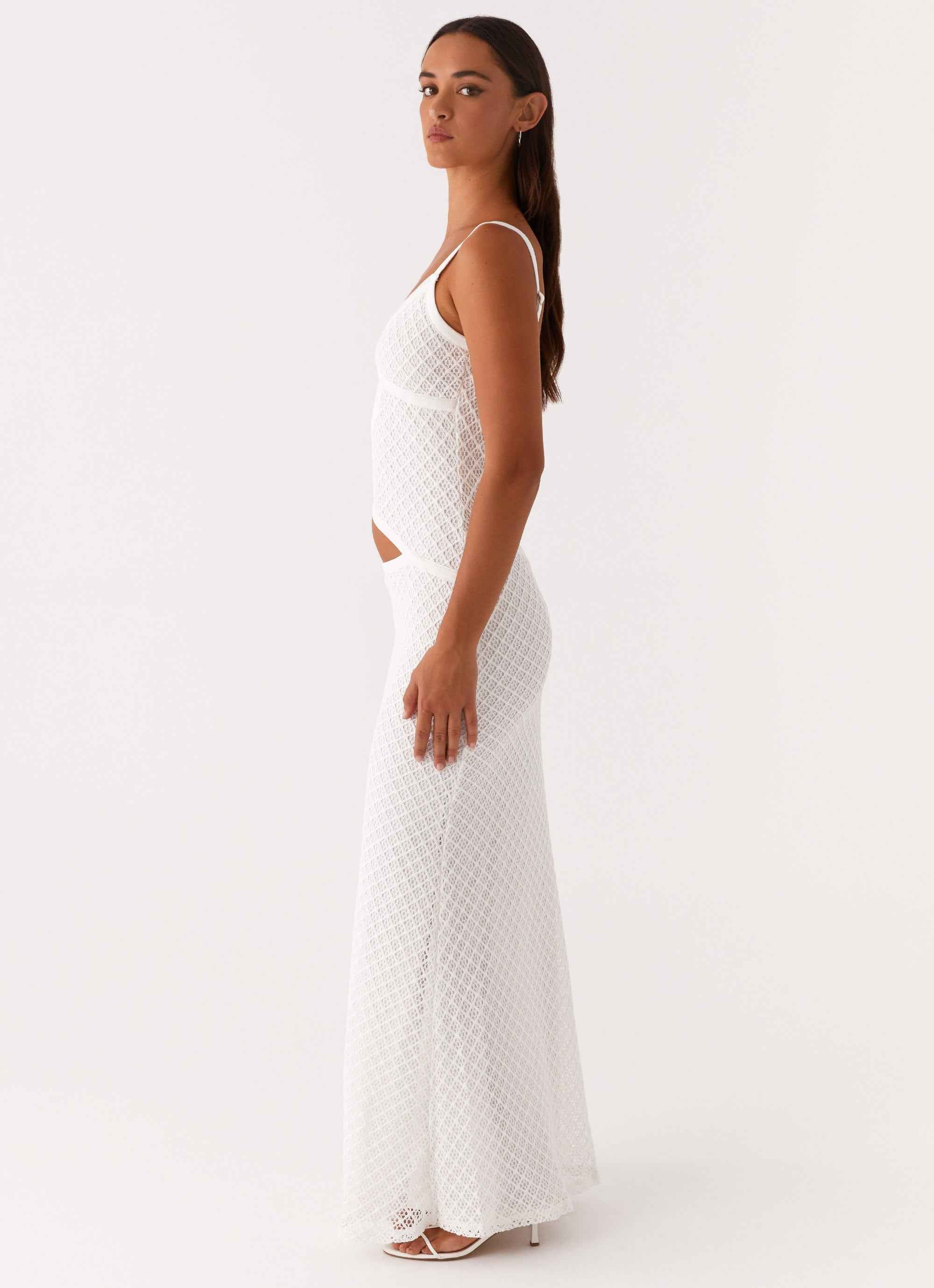 Jocelyn Maxi Dress - White Crochet Cut-Out