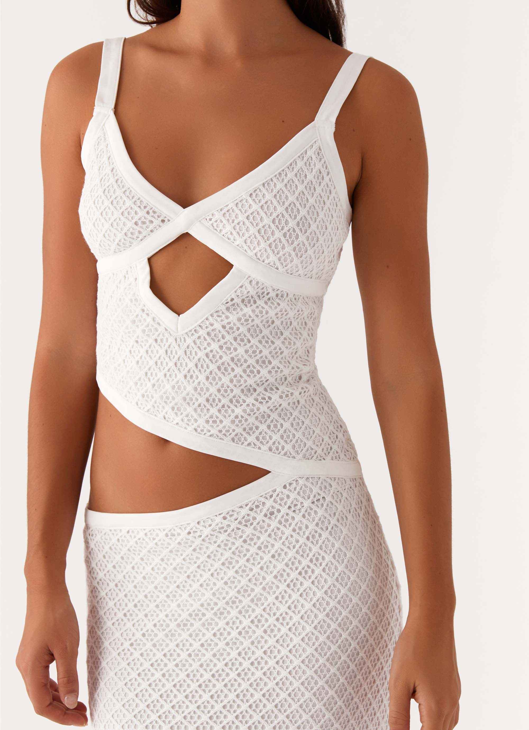 Jocelyn Maxi Dress - White Crochet Cut-Out