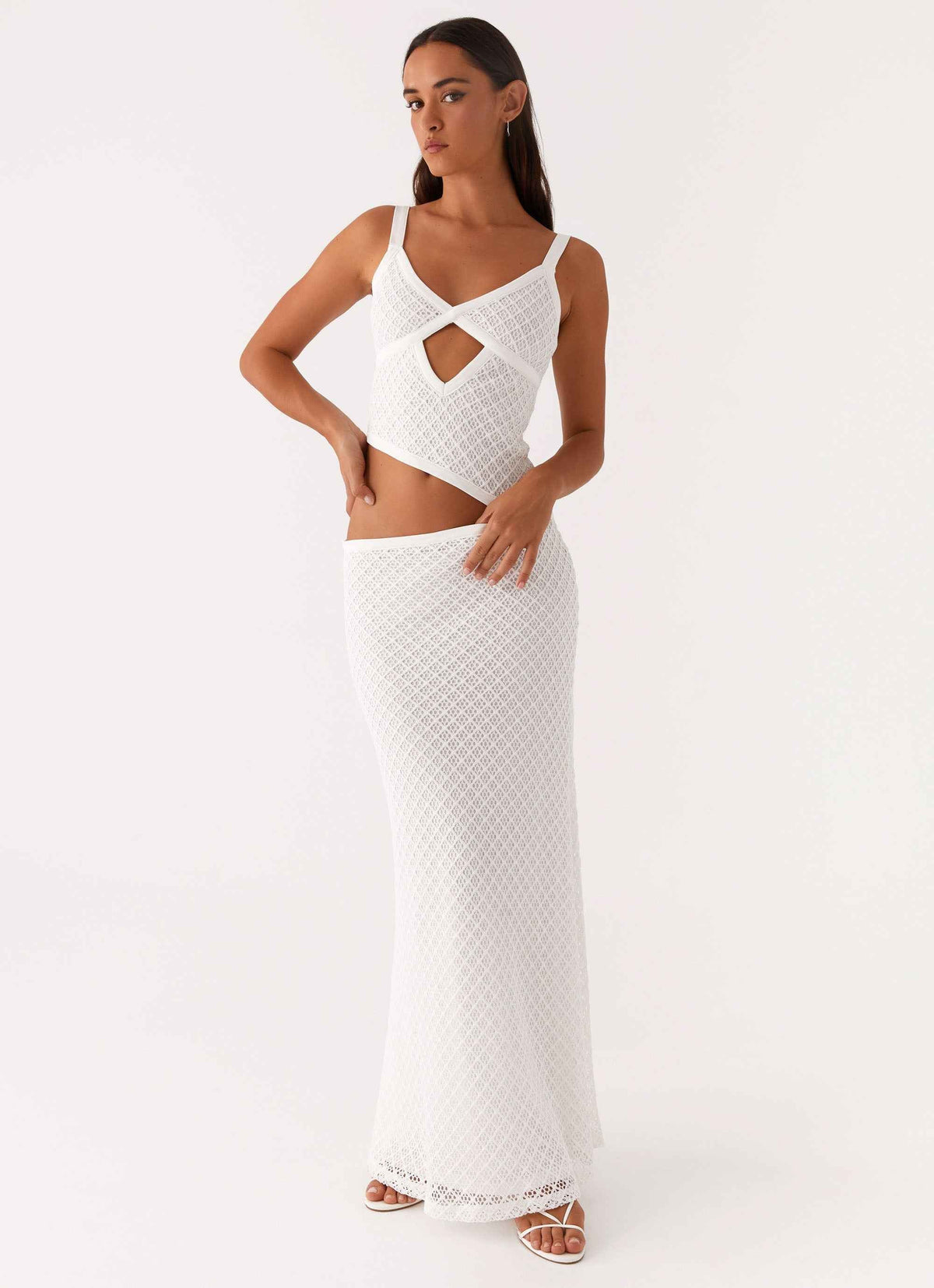 Jocelyn Maxi Dress - White Crochet Cut-Out