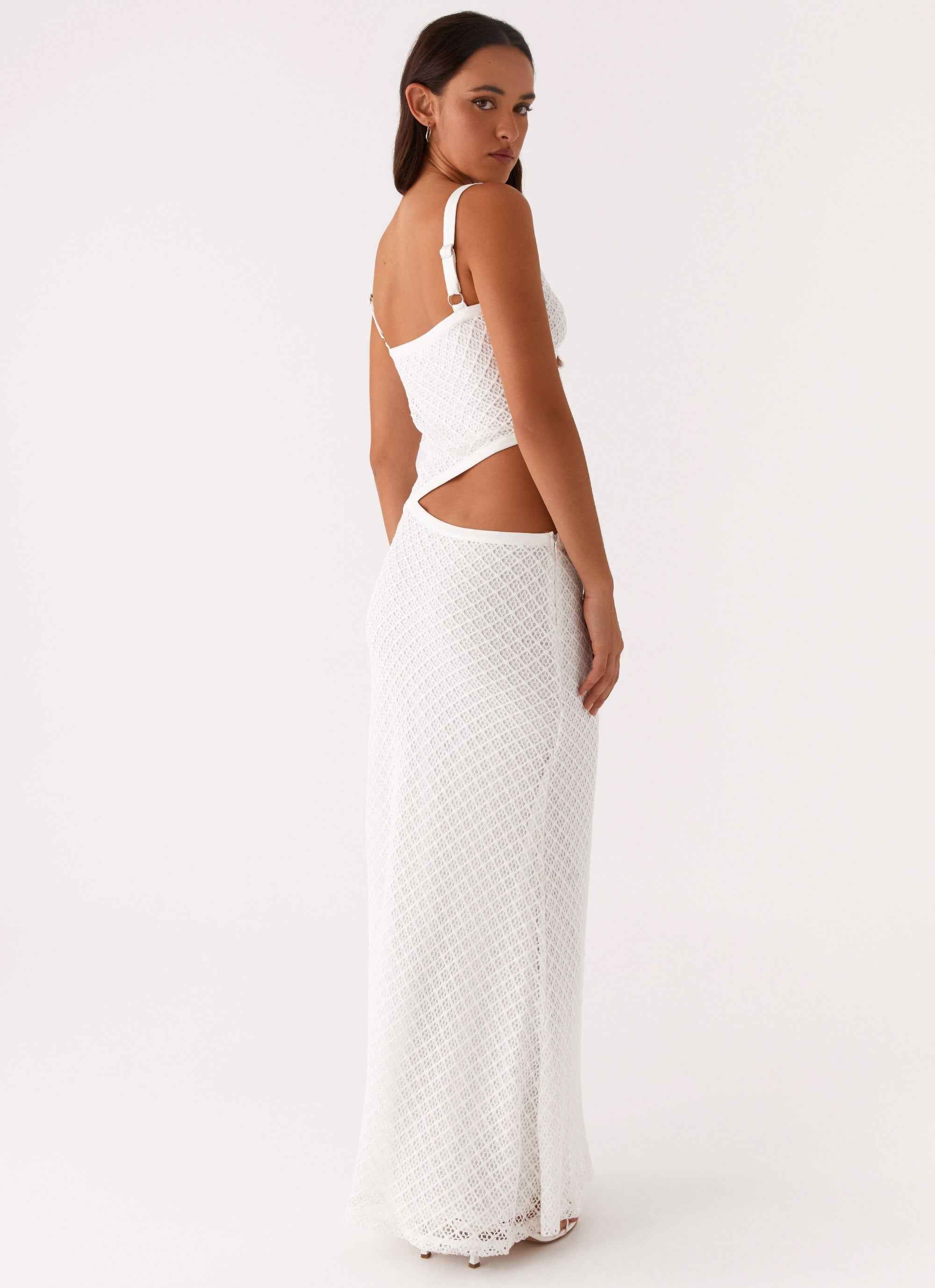 Jocelyn Maxi Dress - White Crochet Cut-Out